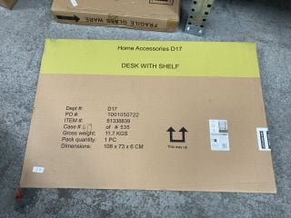 Lot 225  
            Marchington SR18 - Delivery or Collection 

                
GEORGE HOME DESK WITH SHELF IN BLACK - 108 X 73 X 6CM: LOCATION - AR2