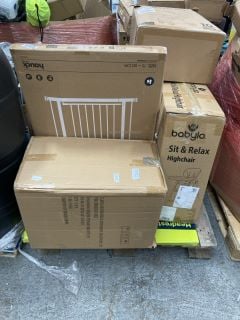 Lot 36  
            Marchington SR18 - Delivery or Collection 
                
PALLET OF ASSORTED HOUSEHOLD ITEMS TO INCLUDE BABYLO SIT AND RELAX HIGHCHAIR: LOC...