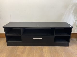 Lot 4  
            Marchington SR18 - Delivery or Collection 
                
MODERN BLACK TV STAND WITH OPEN SHELVING AND DRAWER: LOCATION - BOOTH