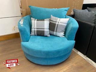 Lot 6  
            Marchington SR18 - Delivery or Collection 
                
SWIVEL CUDDLE CHAIR IN TEAL: LOCATION - BOOTH