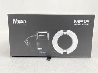 Lot 134  
            Marchington - Parcel Delivery Only 

                
NISSIN DIGITAL MF18 MACRO FLASH (ORIGINAL RRP - £249). (WITH BOX & ADAPTER RINGS,...