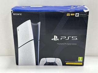 Lot 3  
            Marchington - Parcel Delivery Only 

                
SONY PLAYSTATION 5 DIGITAL EDITION 1TB GAMES CONSOLE: MODEL NO CFI-2016 B01Y (WIT...