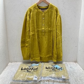 Lot 264  
            Marchington SR12 - Parcel Delivery Only 

                
3 X WOMENS WEIRD FISH SKYLER JACQUARD SEERSUCKER COTTON BLOUSE IN MUSTARD - UK SI...