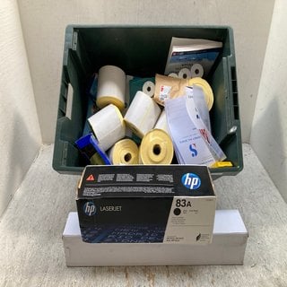 Lot 296  
            Marchington SR12 - Parcel Delivery Only 

                
QTY OF ASSORTED ITEMS TO INCLUDE HP LASERJET TONER CARTRIDGE IN BLACK: LOCATION -...
