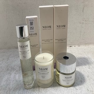 Lot 351  
            Marchington SR12 - Parcel Delivery Only 

                
QTY OF ASSORTED NEOM PRODUCTS TO INCLUDE PERFECT NIGHT'S SLEEP PILLOW MIST 100ML:...