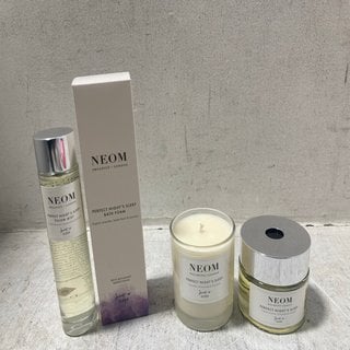 Lot 354  
            Marchington SR12 - Parcel Delivery Only 

                
QTY OF ASSORTED NEOM PRODUCTS TO INCLUDE PERFECT NIGHT'S SLEEP PILLOW MIST 100ML:...