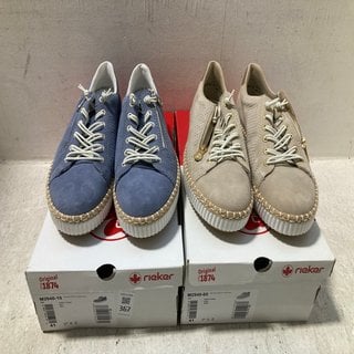 Lot 367  
            Marchington SR12 - Parcel Delivery Only 

                
RIEKER PUMPS IN BEIGE - UK SIZE: 7.5 TO INCLUDE RIEKER PUMPS IN BLUE - UK SIZE: 7...