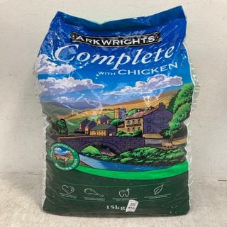 Lot 456  
            Marchington SR12 - Parcel Delivery Only 

                
ARKWRIGHTS COMPLETE WITH CHICKEN COMPLETE NUTRITION FOR WORKING DOGS 15KG - BB: 0...