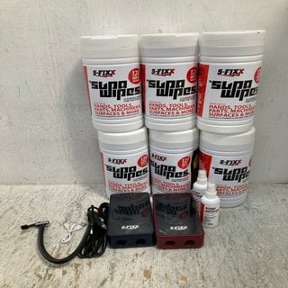 Lot 526  
            Marchington SR12 - Parcel Delivery Only 

                
QTY OF ASSORTED ITEMS TO INCLUDE S-FIXX SUPA-WIPES - ANTIBACTERIAL CLEANING WIPES...