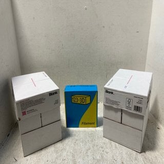 Lot 59  
            Marchington SR12 - Parcel Delivery Only 

                
2 X BOXES OF BLANK. A4 PAPER (2500 SHEETS), TO INCLUDE 1 X BOX FILAMENT IN BLACK....