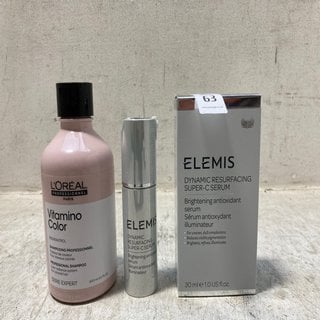 Lot 63  
            Marchington SR12 - Parcel Delivery Only 

                
3 X ASSORTED BEAUTY ITEMS, TO INCLUDE ELEMIS DYNAMIC RESURFACING SUPER-C SERUM 30...