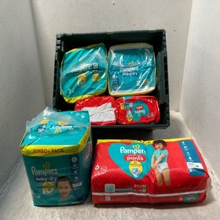 Lot 67  
            Marchington SR12 - Parcel Delivery Only 

                
QTY OF ASSORTED NAPPIES TO INCLUDE PAMPERS BABY DRY NAPPY PANTS IN SIZE 6: LOCATI...