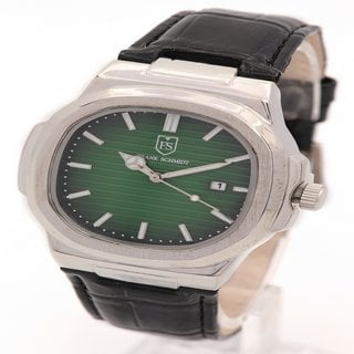 Lot 906  
            Marchington SR12 - Parcel Delivery Only 

                
FRANK SCHMIDT MEN'S AMBASSADOR WATCH. FEATURING A GREEN TEXTURED DIAL, SILVER COL...