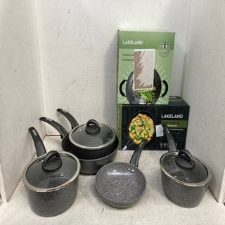 Lot 927  
            Marchington SR12 - Parcel Delivery Only 

                
QTY OF ASSORTED HOUSEHOLD ITEMS TO INCLUDE 18CM NON-STICK LIDDED SAUCEPAN: LOCATI...