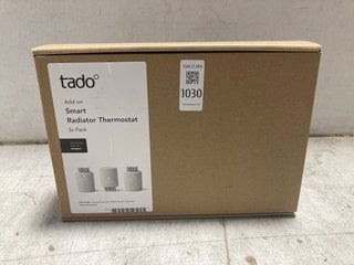 Lot 1030  
            Marchington SR17 - Parcel Delivery Only 

                
TADO SET OF 3 SMART RADIATOR THERMOSTATS - ORIGINAL RRP £160: LOCATION - AR2