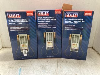 Lot 1044  
            Marchington SR17 - Parcel Delivery Only 

                
3 X SEALEY 6/12V PROFESSIONAL POLARITY FREE DROP TESTERS - COMBINED RRP £160: LOC...