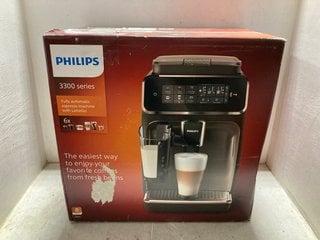 Lot 1386  
            Marchington SR17 - Parcel Delivery Only 

                
PHILIPS 3300 SERIES FULLY AUTOMATIC ESPRESSO MACHINE WITH LATTEGO - MODEL NO. EP3...