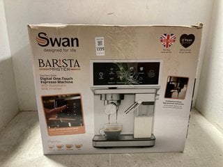 Lot 1399  
            Marchington SR17 - Parcel Delivery Only 

                
SWAN BARISTA MASTER ONE-TOUCH ESPRESSO MACHINE WITH AUTOMATIC MILK FROTHER - ORIG...