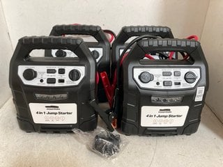 Lot 1017  
            Marchington SR10 - Parcel Delivery Only 

                
4 X ESSENTIALS 4 IN 1 JUMP STARTER PACKS - COMBINED ORIGINAL RRP £280: LOCATION -...