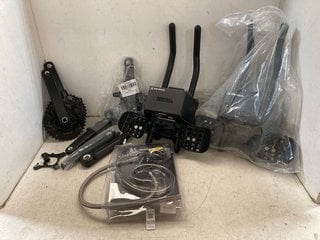 Lot 1039  
            Marchington SR10 - Parcel Delivery Only 

                
QTY OF ASSORTED BICYCLE PARTS AND ACCESSORIES TO INCLUDE PROFILE DESIGN SONIC AER...