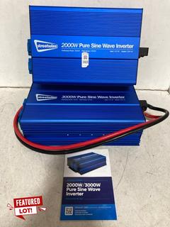 Lot 1101  
            Marchington SR10 - Parcel Delivery Only 

                
STREETWIZE 2000W PURE SINE WAVE INVERTER TO INCLUDE STREETWIZE 3000W PURE SINE WA...