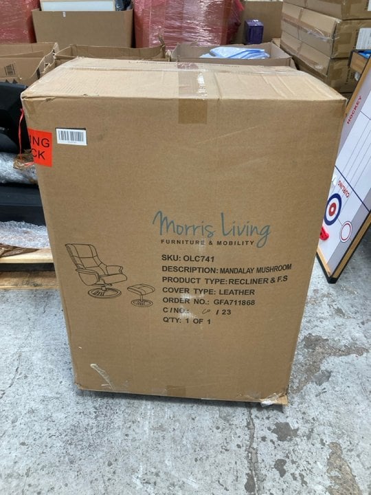 Lot 126  
            Marchington SR17 - Delivery or Collection 

                
MORRIS LIVING RECLINER CHAIR WITH MATCHING FOOTSTOOL IN MANDALAY MUSHROOM - ORIGI...