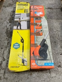 Lot 349  
            Marchington SR17 - Delivery or Collection 

                
KARCHER TELESCOPIC SPRAY LANCE TO INCLUDE FLYMO 18V EASY WEEDER WEED BRUSH: LOCAT...