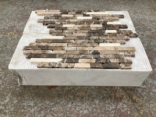 Lot 103  
            Marchington SR18 - Collection 

                
(COLLECTION ONLY) 1 BOX = 11 SHEETS OF 305MM2 STONE MOSAIC RANDOM PENCIL MIXED BR...