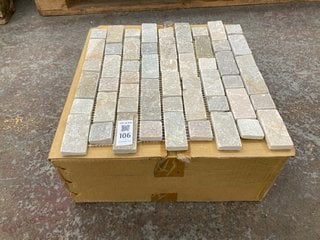 Lot 106  
            Marchington SR18 - Collection 

                
(COLLECTION ONLY) 1 BOX = 11 SHEETS OF 305MM2 STONE MOSAIC SPECIALISED NATURAL BR...
