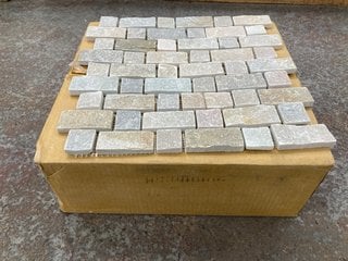Lot 108  
            Marchington SR18 - Collection 

                
(COLLECTION ONLY) 1 BOX = 11 SHEETS OF 305MM2 STONE MOSAIC SPECIALISED NATURAL BR...