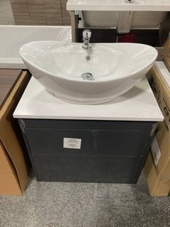 Lot 156  
            Marchington SR18 - Delivery or Collection 

                
WALL HUNG 2 DRAWER COUNTER TOP SINK UNIT IN MATT GREY & WHITE 640 X 450MM WITH A ...