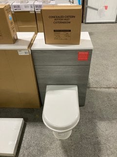 Lot 171  
            Marchington SR18 - Delivery or Collection 

                
600 X 360MM W/C UNIT IN LONDON SILVER OAK & WHITE WITH D-SHAPED BTW PAN & SOFT CL...