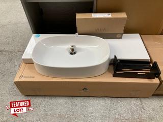 Lot 223  
            Marchington SR18 - Collection 

                
(COLLECTION ONLY) VITRA VOYAGE 1000MM 1TH CERAMIC BASIN WITH INTEGRATED VANITY TO...