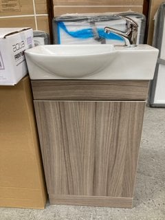 Lot 255  
            Marchington SR18 - Delivery or Collection 

                
FLOOR STANDING 1 DOOR CLOSET SINK UNIT IN DRIFTWOOD WITH A 460 X 250MM STH CERAMI...