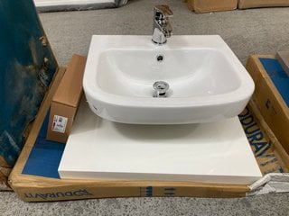 Lot 273  
            Marchington SR18 - Collection 

                
(COLLECTION ONLY) DURAVIT 620 X 570MM FLOATING COUNTERTOP IN WHITE WITH A 1TH CER...