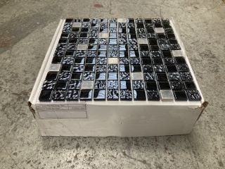 Lot 342  
            Marchington SR18 - Collection 

                
(COLLECTION ONLY) 1 BOX = 11 SHEETS 1M2 BLACK & CHROME MOSAIC TILE SHEETS - ORIGI...