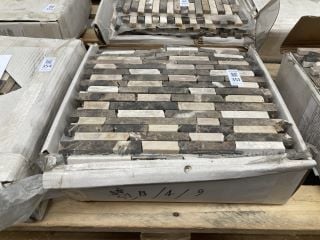 Lot 351  
            Marchington SR18 - Collection 

                
(COLLECTION ONLY) 1 BOX = 11 SHEETS 305MM2 STONE BROWN PENCIL MIXED MOSAIC TILE S...