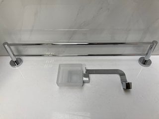 Lot 529  
            Marchington SR18 - Delivery or Collection 

                
BATHROOM ACCESSORY SET IN CHROME TO INCLUDE WALL MOUNTED 600MM DOUBLE TOWEL RAIL,...