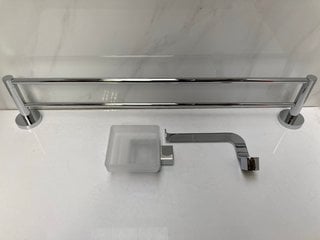 Lot 533  
            Marchington SR18 - Delivery or Collection 

                
BATHROOM ACCESSORY SET IN CHROME TO INCLUDE WALL MOUNTED 600MM DOUBLE TOWEL RAIL,...