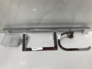 Lot 552  
            Marchington SR18 - Delivery or Collection 

                
BATHROOM ACCESSORY SET IN CHROME TO INCLUDE 600MM WALL MOUNTED TOWEL RAIL, 2 X TO...