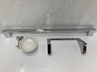 Lot 604  
            Marchington SR18 - Delivery or Collection 

                
BATHROOM ACCESSORY SET TO INCLUDE 600MM TOWEL RAIL IN CHROME, TOWEL RING & WALL M...