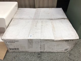 Lot 781  
            Marchington SR18 - Collection 

                
(COLLECTION ONLY) 1TH CERAMIC BASIN WITH FULL PEDESTAL - ORIGINAL RRP £120: LOCAT...