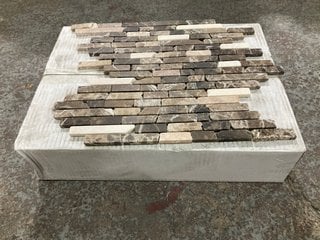 Lot 96  
            Marchington SR18 - Collection 

                
(COLLECTION ONLY) 1 BOX = 11 SHEETS OF 305MM2 STONE MOSAIC RANDOM PENCIL MIXED BR...