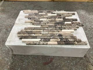 Lot 97  
            Marchington SR18 - Collection 

                
(COLLECTION ONLY) 1 BOX = 11 SHEETS OF 305MM2 STONE MOSAIC RANDOM PENCIL MIXED BR...