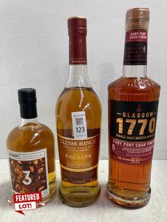 Lot 123  
            Marchington SR17 - Delivery or Collection 

                
3 X ASSORTED ALCOHOLIC BEVERAGES TO INCLUDE GLENMORANGIE BACALTA HIGHLAND SINGLE ...