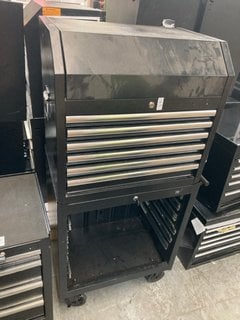 Lot 379  
            Marchington SR10 - Delivery or Collection 

                
OPEN WHEELED TOOL CHEST IN BLACK TO INCLUDE 6 DRAWER LIFT TOP TOOL CHEST IN BLACK...
