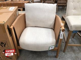 Lot 498  
            Marchington SR10 - Delivery or Collection 

                
JOHN LEWIS & PARTNERS SLING ARMCHAIR IN NATURAL AND TAN LEATHER - ORIGINAL RRP £7...