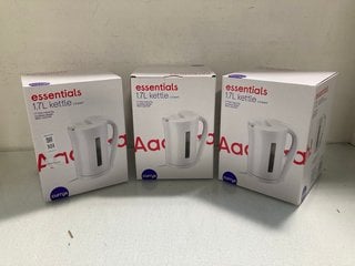 Lot 101  
            Marchington SR13 - Parcel Delivery Only 

                
3 X ESSENTIAL 1.7 LITRE JUG KETTLES IN WHITE: LOCATION - WH3