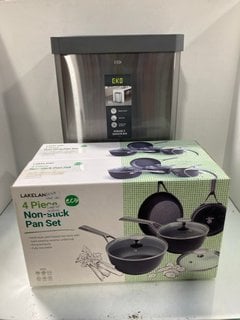 Lot 1025  
            Marchington SR13 - Parcel Delivery Only 

                
3 X ASSORTED HOUSEHOLD ITEMS TO INCLUDE 4-PIECE ECO NON-STICK SAUCEPAN SET: LOCAT...