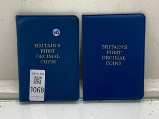 Lot 1068  
            Marchington SR13 - Parcel Delivery Only 

                
TWO FOLDERS OF 'BRITAINS FIRST DECIMAL COINS': LOCATION - F3